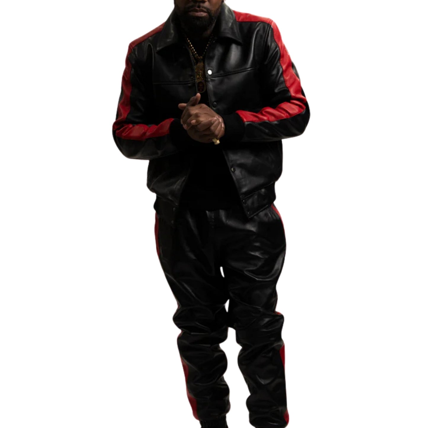 Black & Red Leather Tracksuit – Bold, Sleek & Sporty