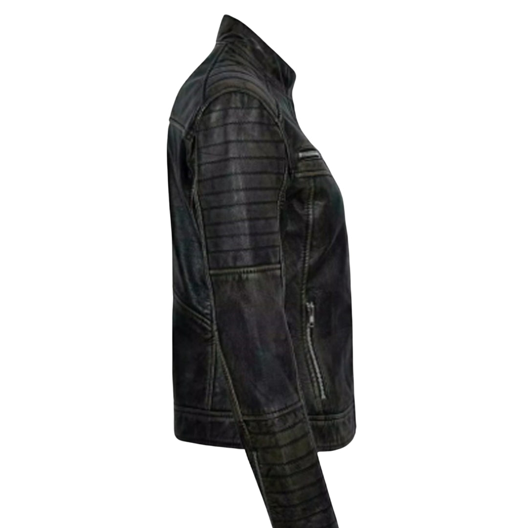 Women's Vintage Black Biker Leather Jacket – Classic Moto Style with Attitude