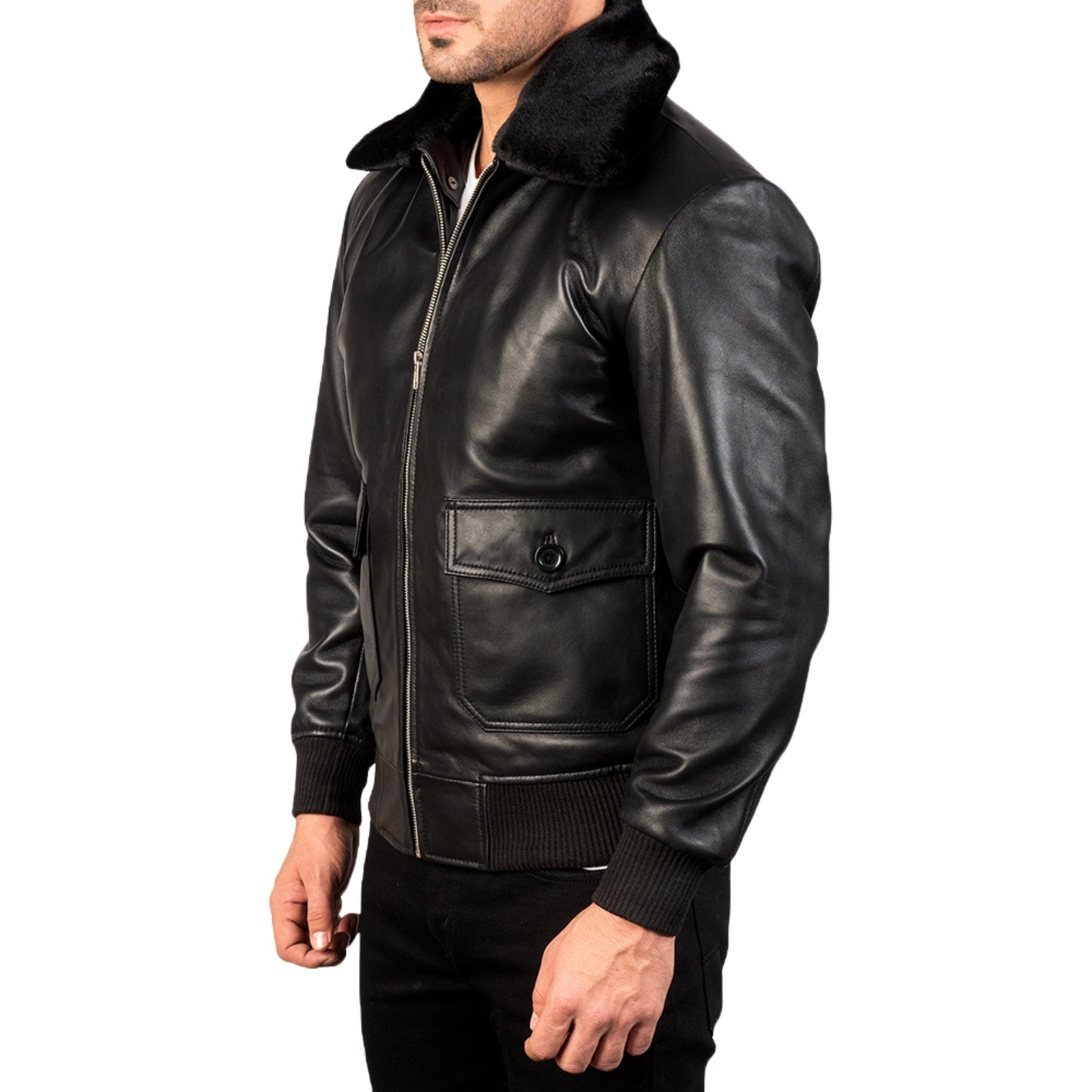 Men’s Black Airforce Style Leather Jacket – Classic & Timeless