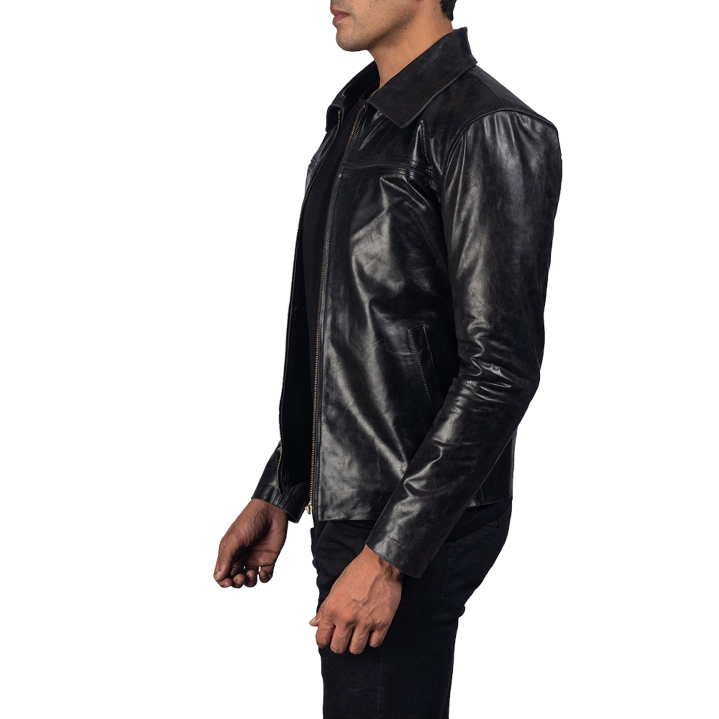 Black Slim-Fit Leather Jacket – Sleek & Stylish Genuine Leather for Men