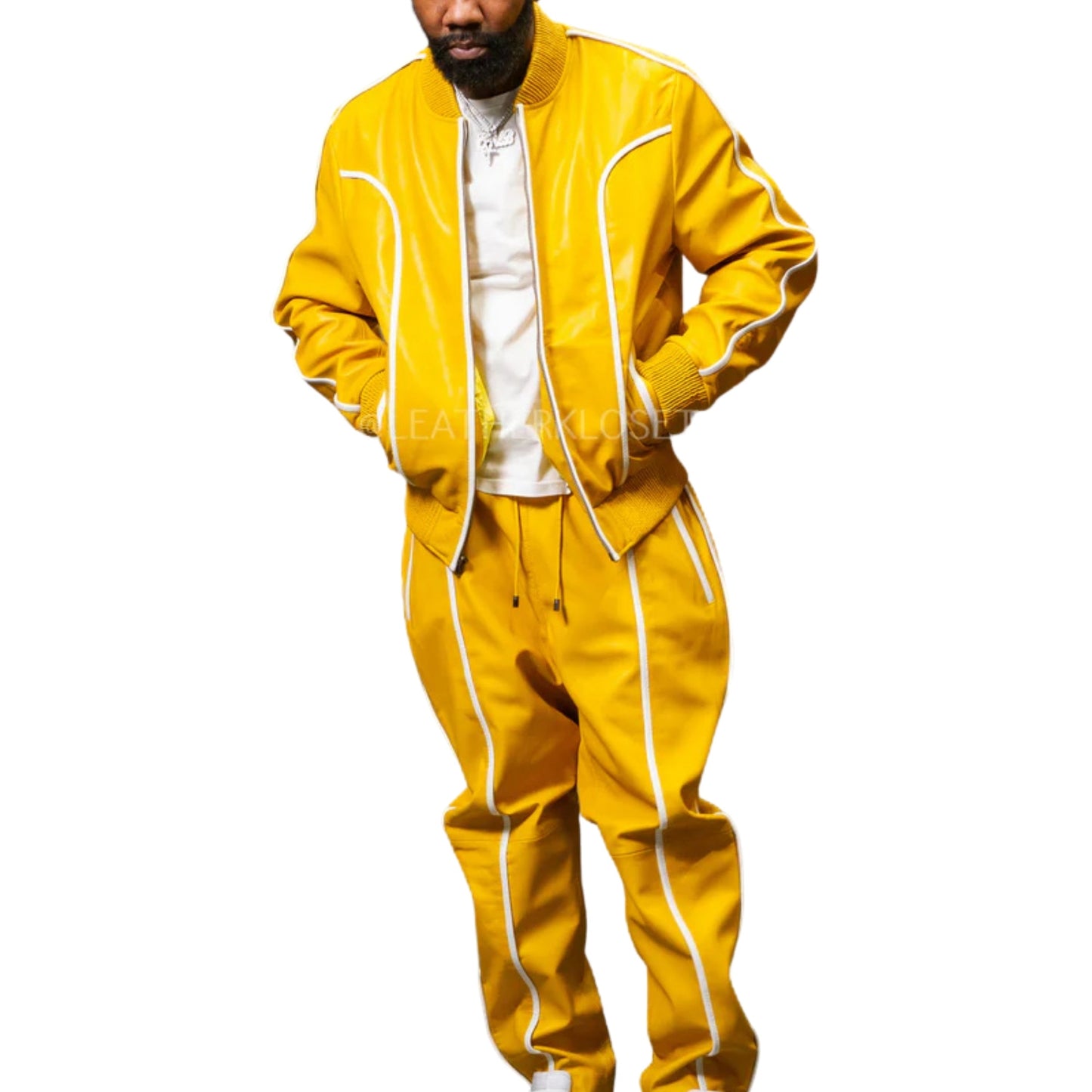 Yellow Leather Tracksuit – Bold, Sleek & Eye-Catching