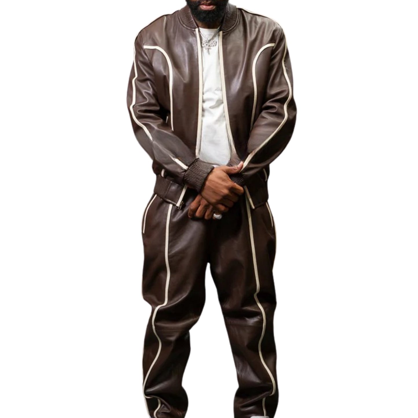 Dark Brown Leather Tracksuit – Sleek, Timeless & Street-Ready