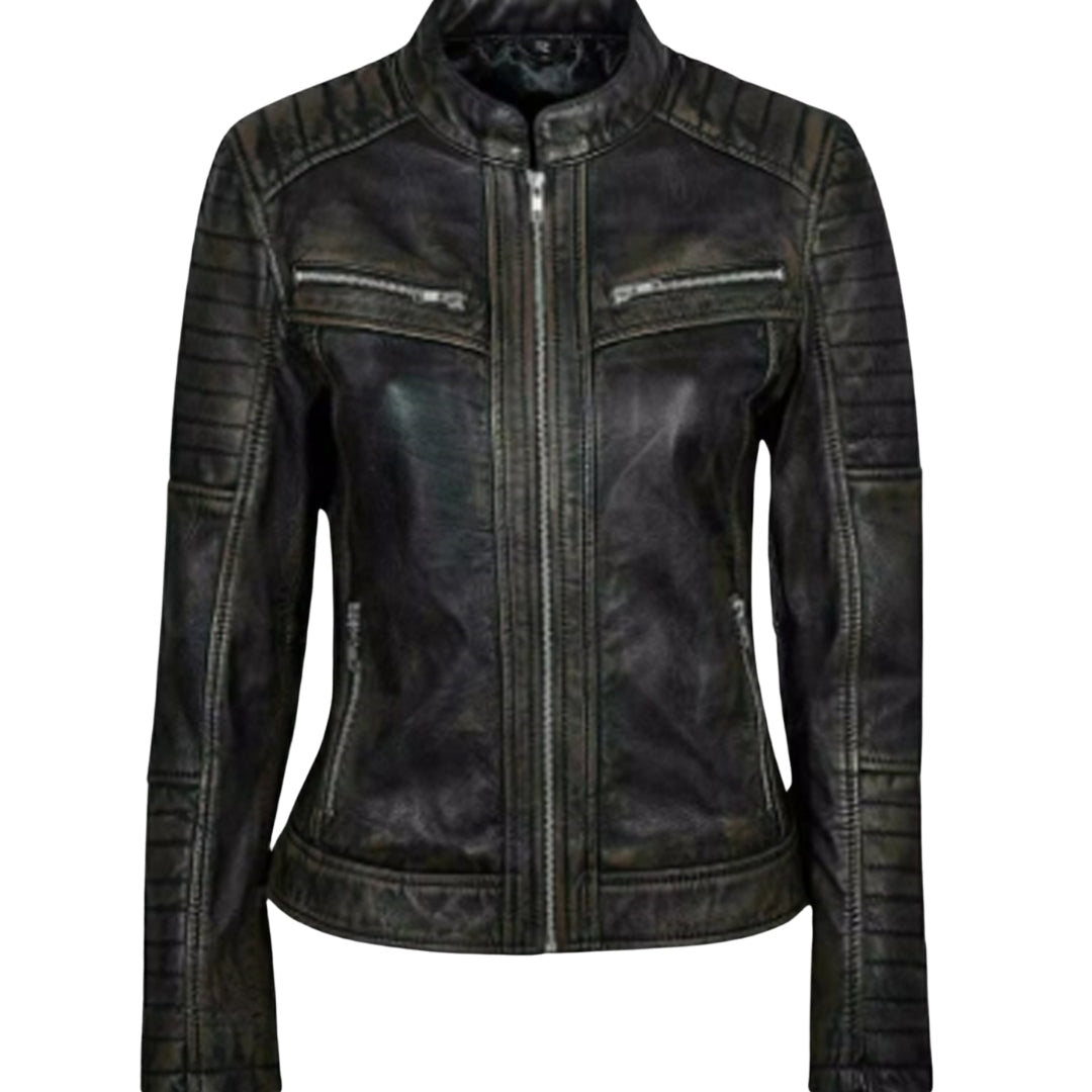 Women's Vintage Black Biker Leather Jacket – Classic Moto Style with Attitude