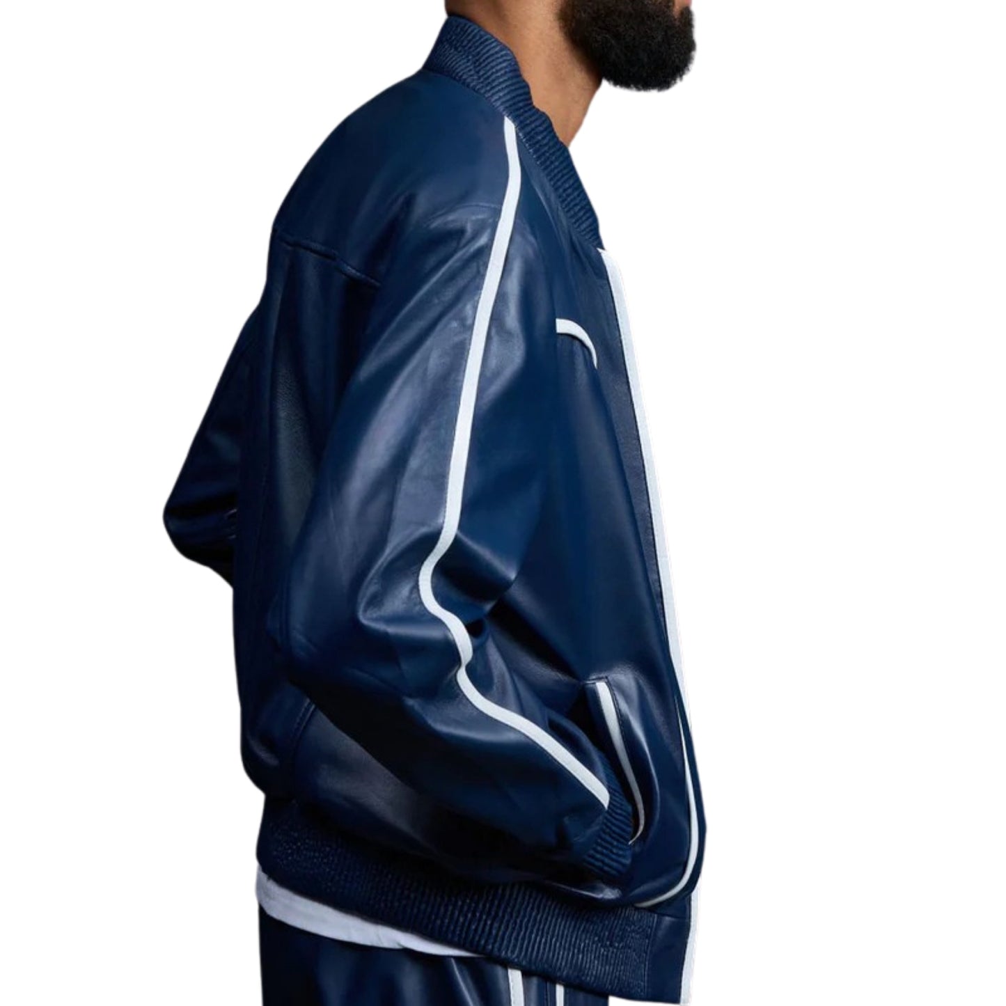 Navy Leather Tracksuit – Sleek, Bold & Stylish