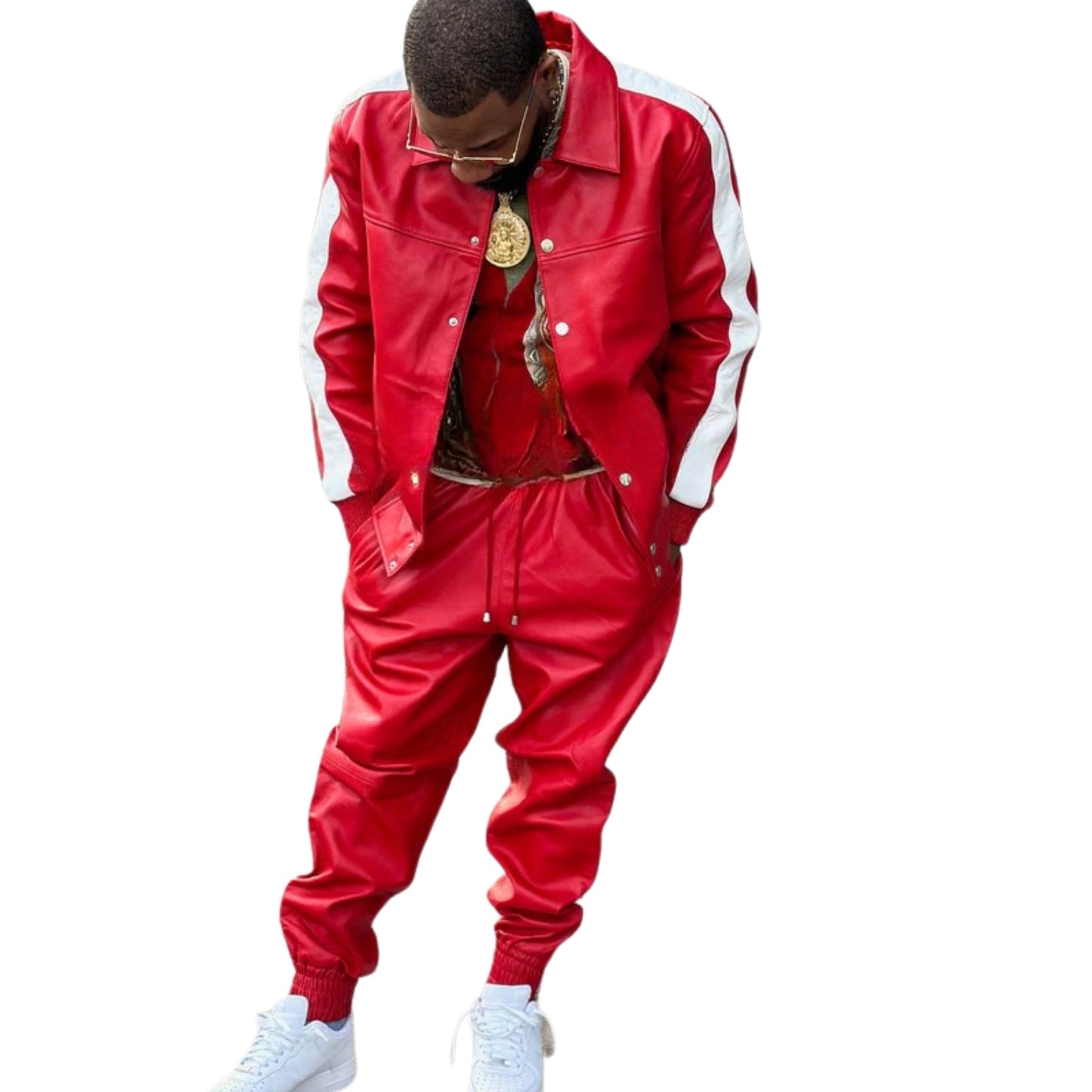 Red Leather Tracksuit – Bold, Sleek & High-Fashion