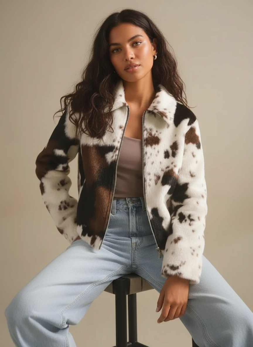 Women’s Brown Real Skin Leather Zipper Jacket – Stylish Casual Outerwear