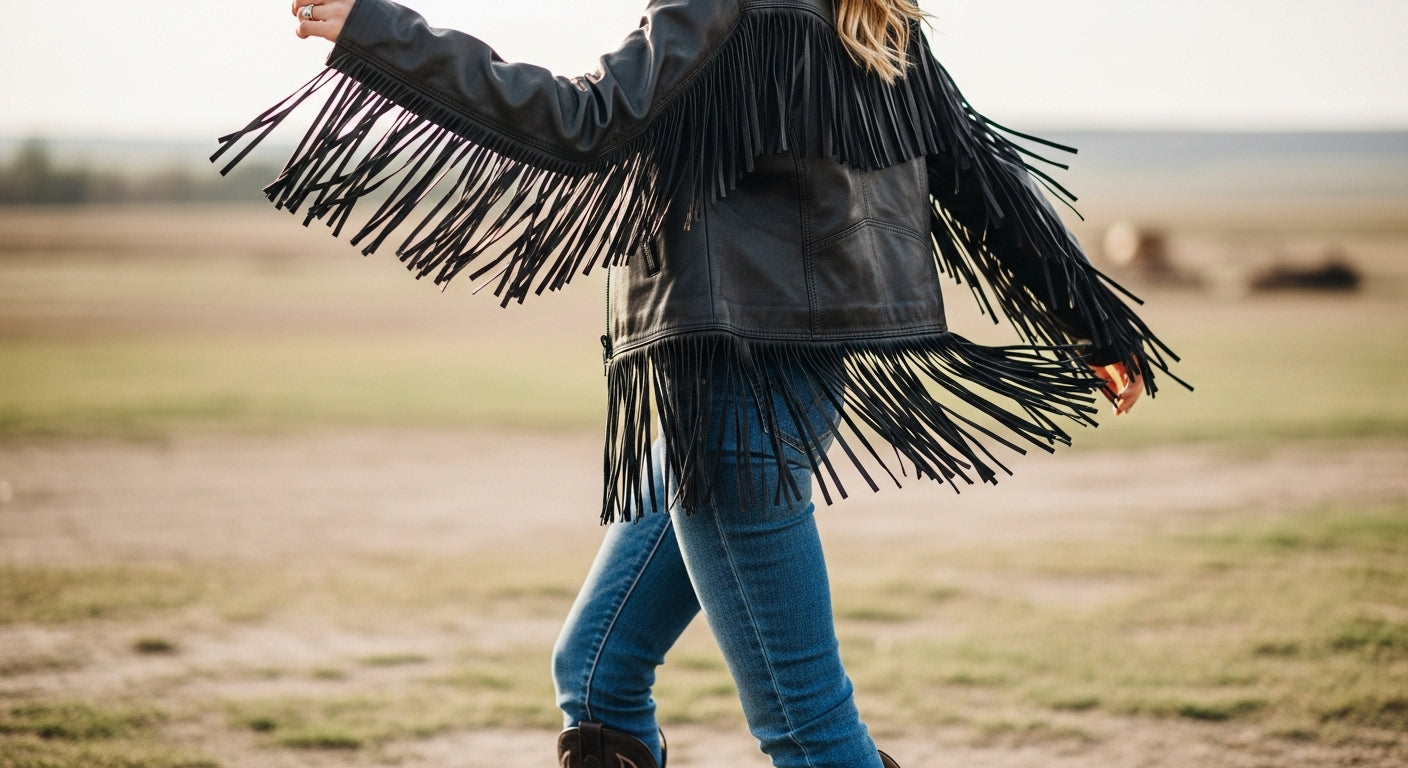 Women’s Black Fringe Moto Leather Jacket – Genuine Biker Style