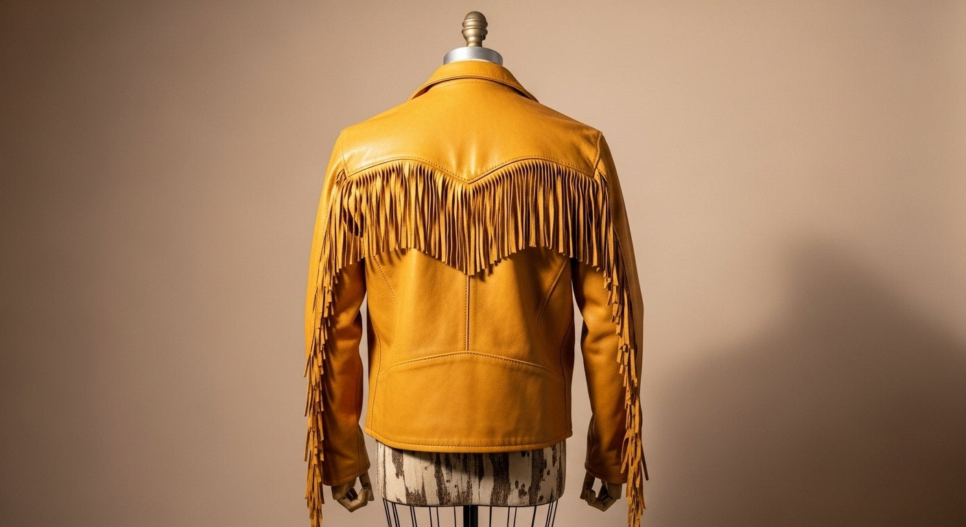 Women’s Yellow Fringe Moto Leather Jacket – Genuine Leather Biker Style