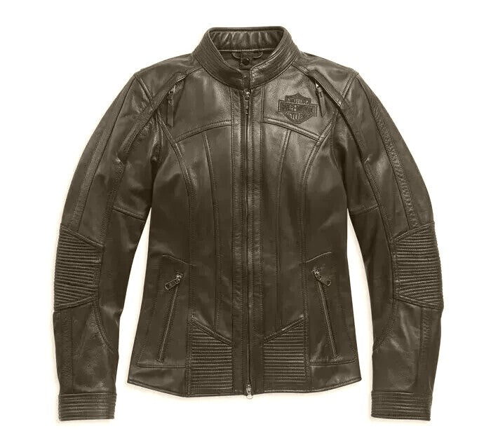 Harley Davidson Women’s 3-in-1 Leather Jacket with Removable Hoodie – Ladies Motorcycle Riding Gear