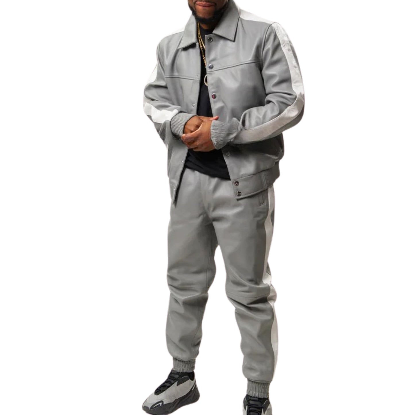 Gray Leather Tracksuit – Sleek, Modern & Urban Streetwear
