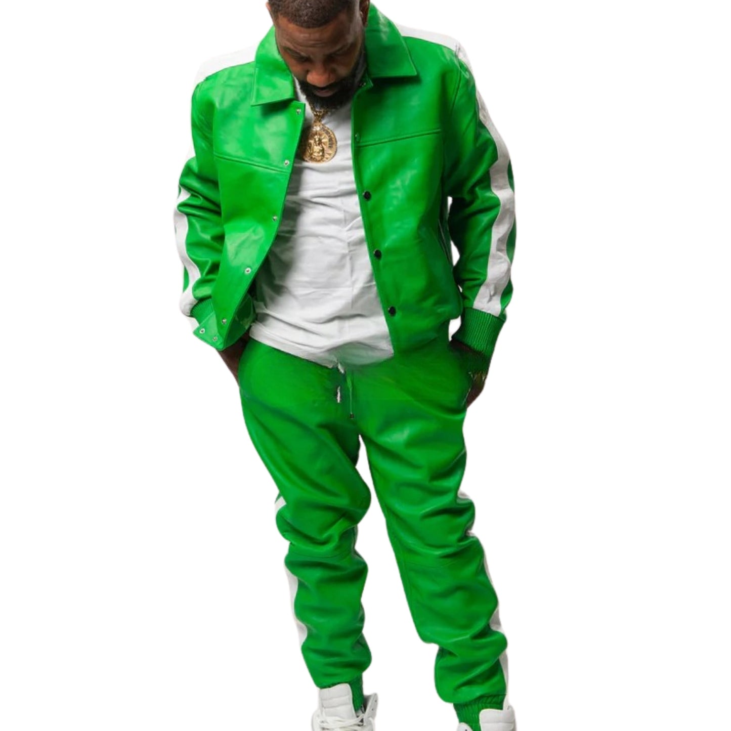 Green Leather Tracksuit – Bold, Sleek & Sporty