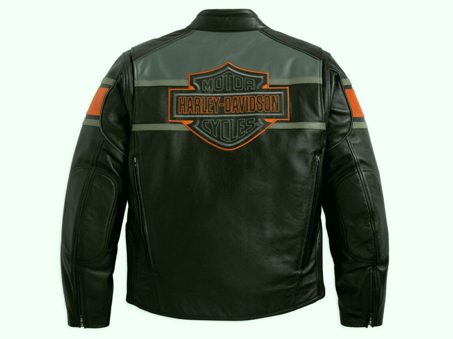 Harley Davidson Men’s Rumble Colorblocked Leather Jacket – Black & Orange Motorcycle Riding Ge