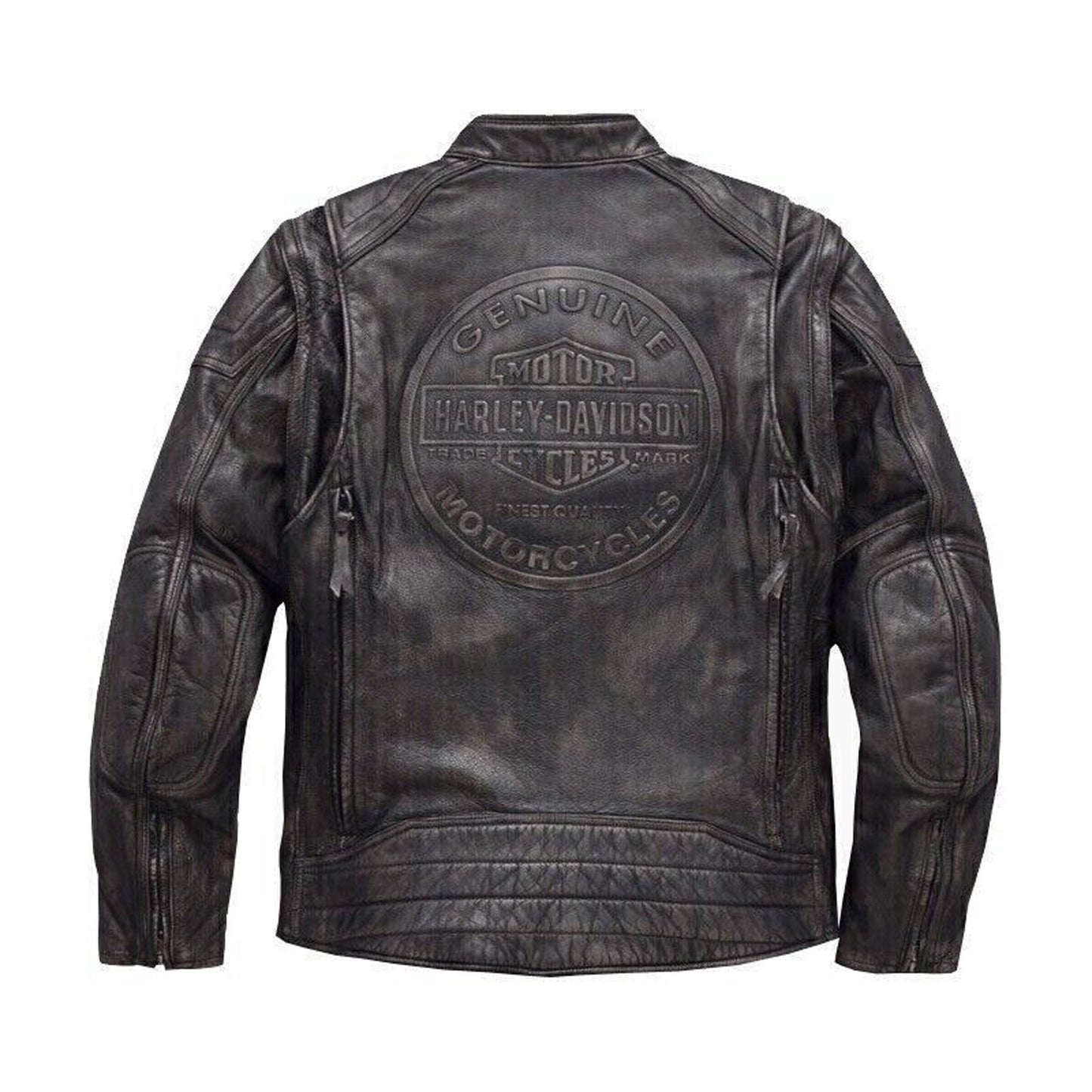 Harley Davidson Men’s Convertible 2-in-1 Leather Jacket – Detachable Sleeve Motorcycle Riding Gear