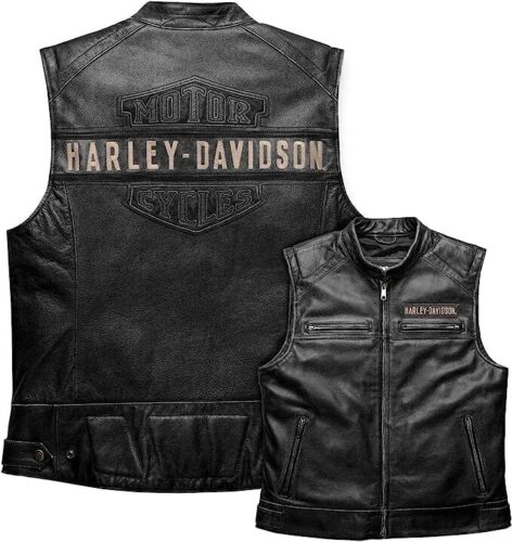 Harley Davidson Men’s Black Leather Vest – Classic Biker Riding Gear