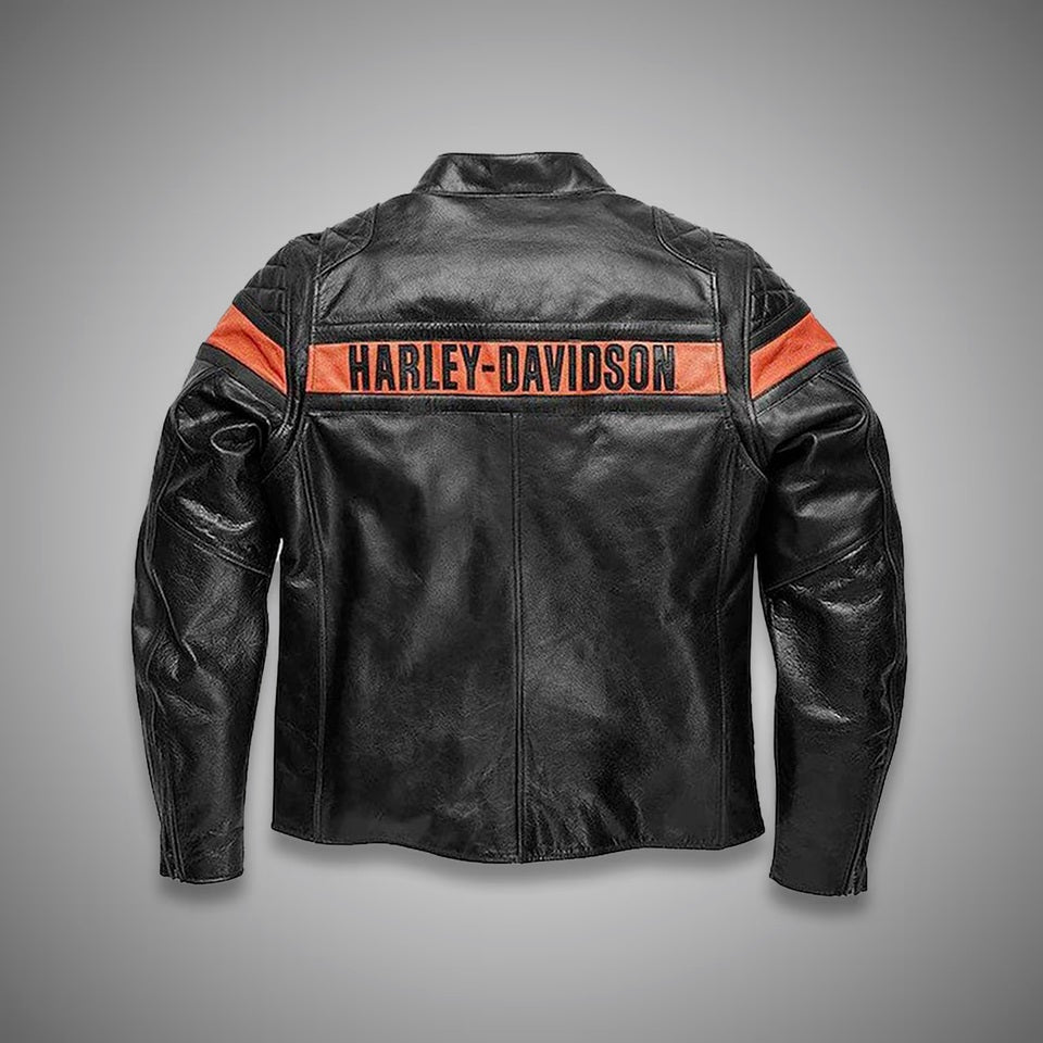 Harley Davidson Victory Sweep Leather Jacket – Men’s Genuine Cowhide Motorcycle Riding Gear