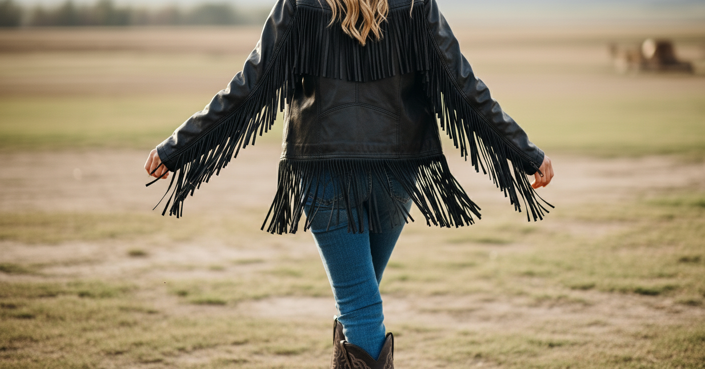 Women’s Black Fringe Moto Leather Jacket – Genuine Biker Style