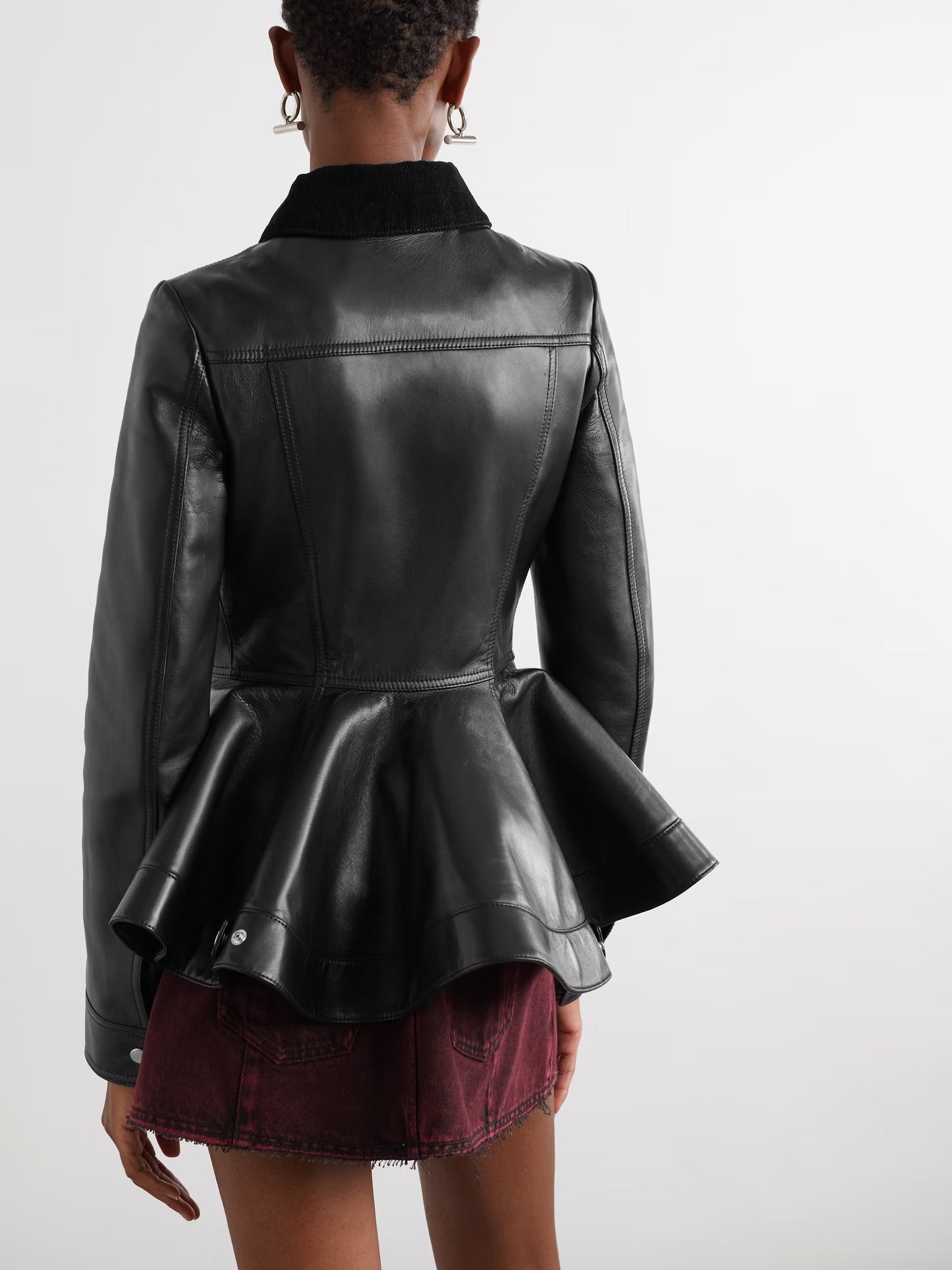Women’s McQueen Trimmed Leather Peplum Jacket – Designer Inspired, Genuine Leather