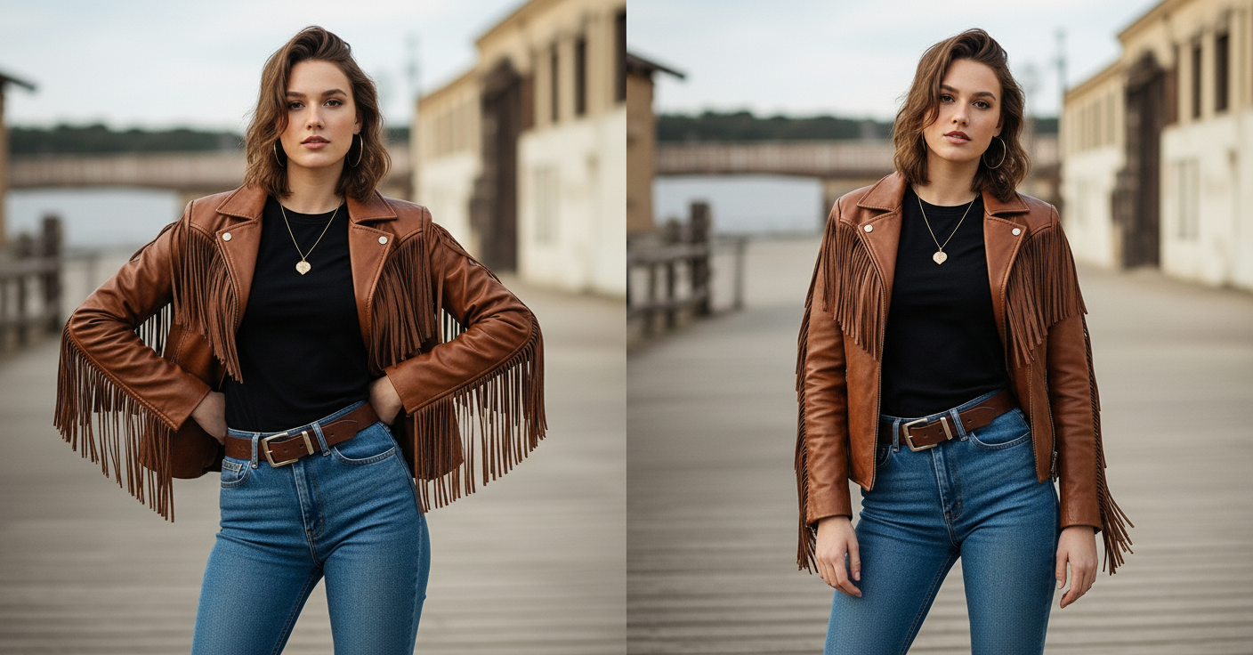 Women’s Brown Fringe Leather Biker Jacket – Genuine Leather Moto Style