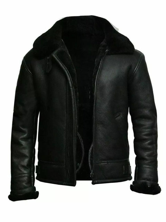 Men’s RAF Shearling Leather Jacket – Classic Aviator Bomber | Devil Jackets