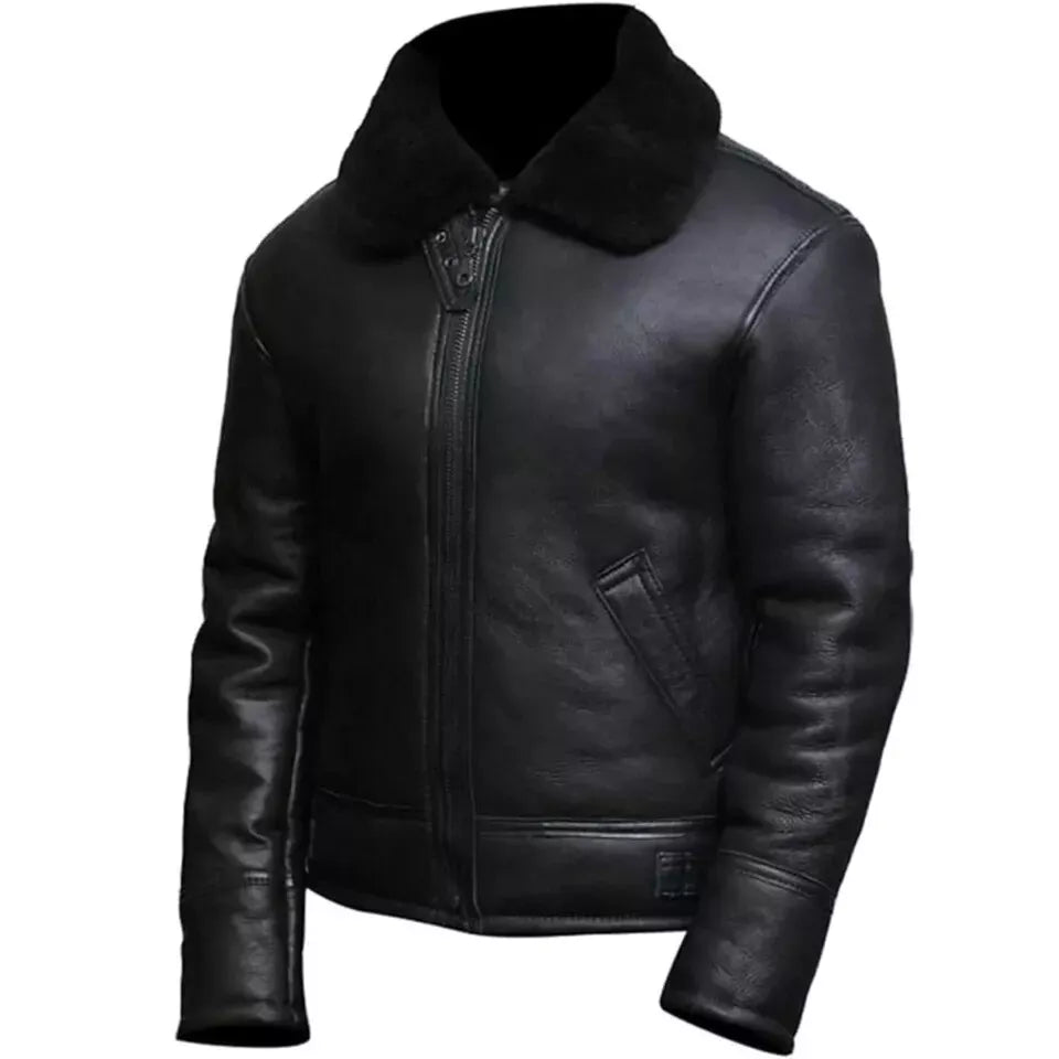 Men’s RAF Shearling Leather Jacket – Classic Aviator Bomber | Devil Jackets