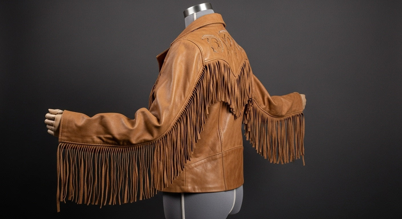 Women’s Tan Fringe Leather Jacket – Genuine Leather Western Moto Style