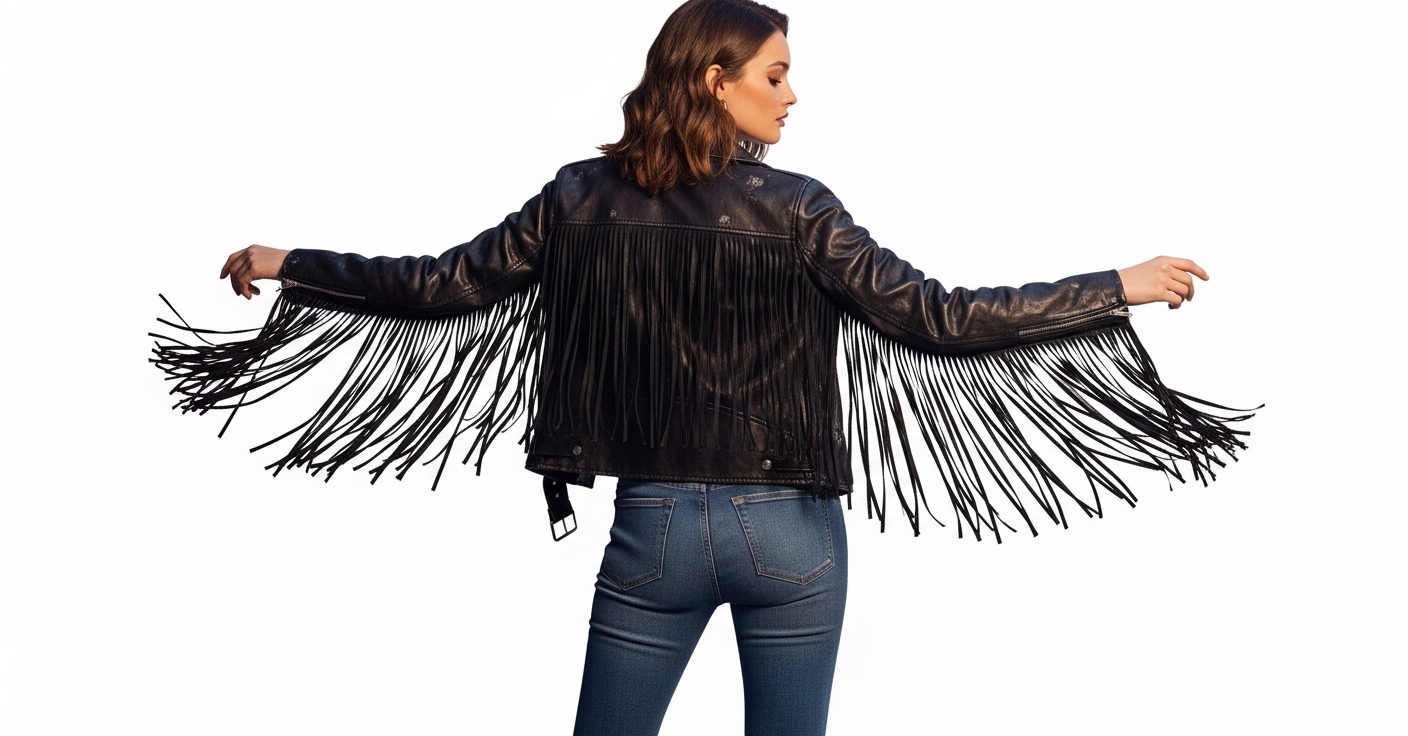 Women’s Fringe Leather Biker Jacket – Genuine Leather Moto Style