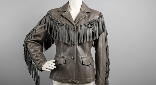 Women’s Gray Fringe Moto Leather Jacket – Genuine Leather Biker Style
