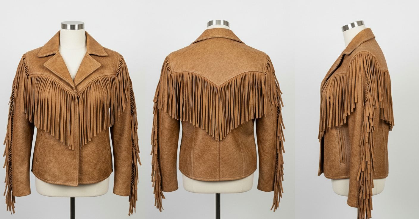 Women’s Tan Fringe Leather Jacket – Genuine Leather Western Moto Style