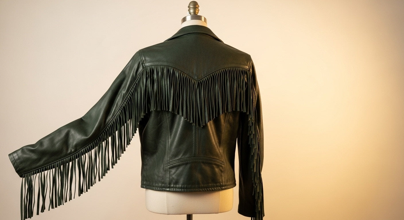 Women’s Green Fringe Moto Leather Jacket – Genuine Leather Biker Style