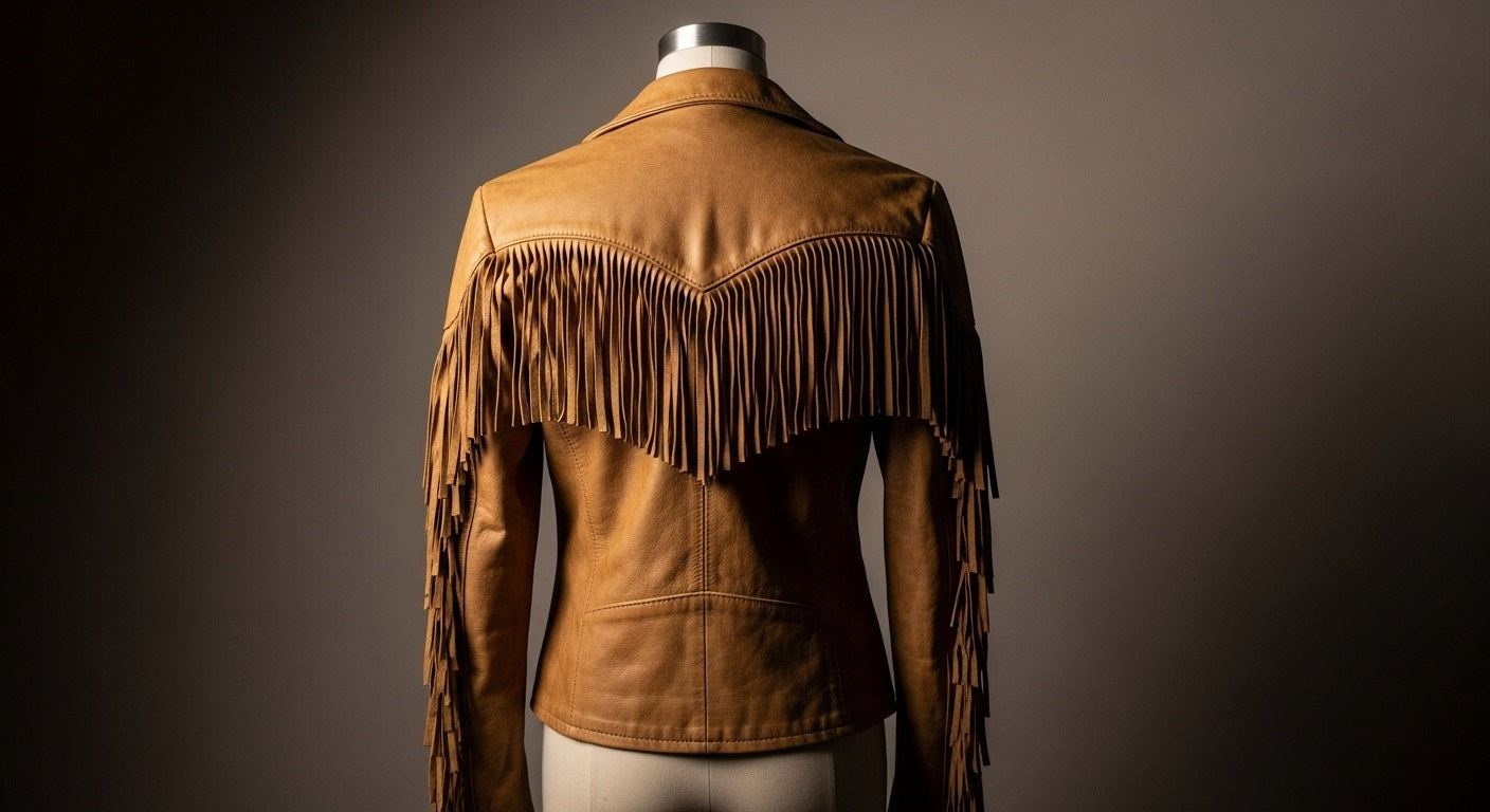 Women’s Tan Fringe Leather Jacket – Genuine Leather Western Moto Style