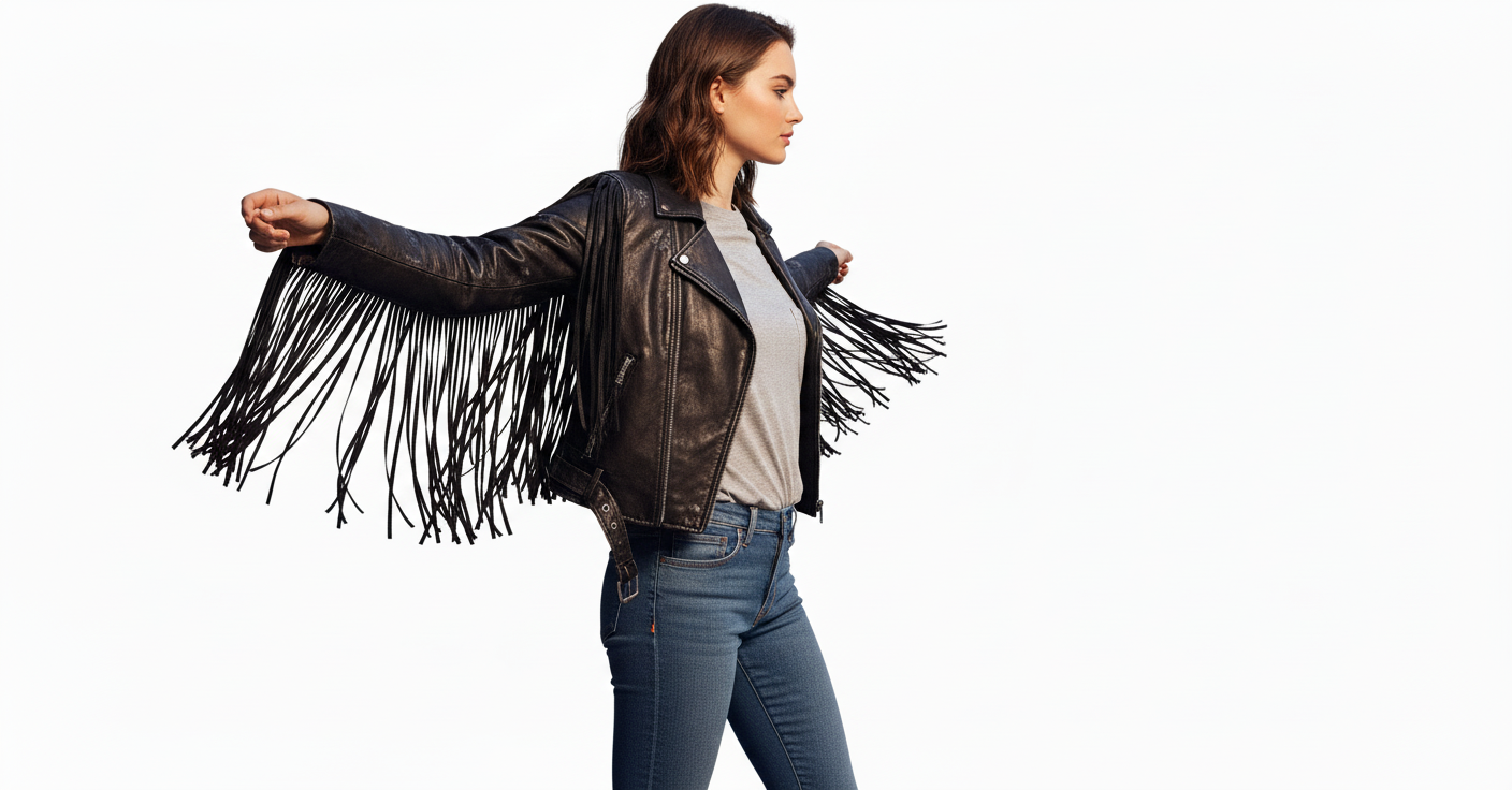 Women’s Fringe Leather Biker Jacket – Genuine Leather Moto Style
