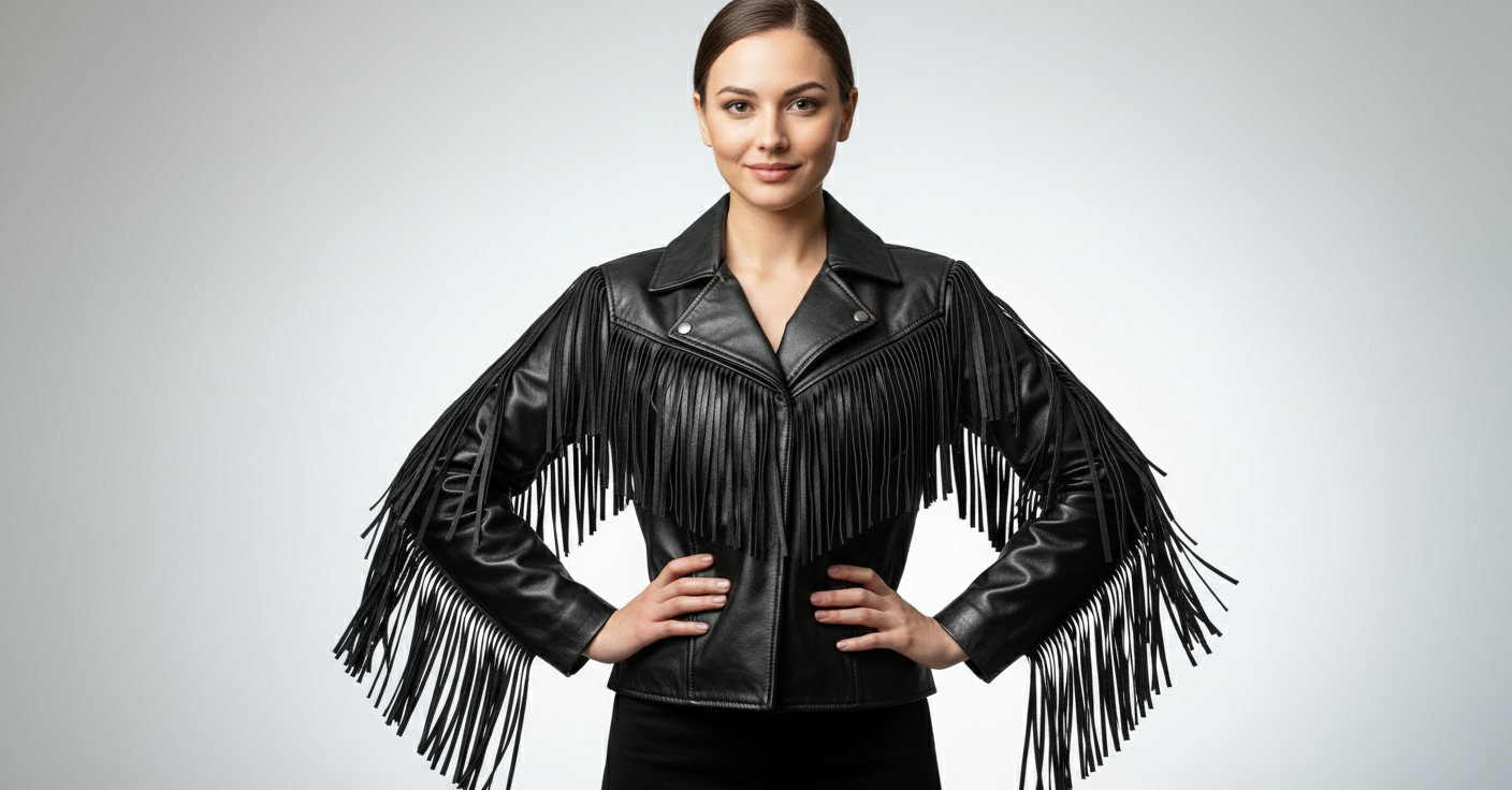 Women’s Black Fringe Moto Leather Jacket – Genuine Biker Style