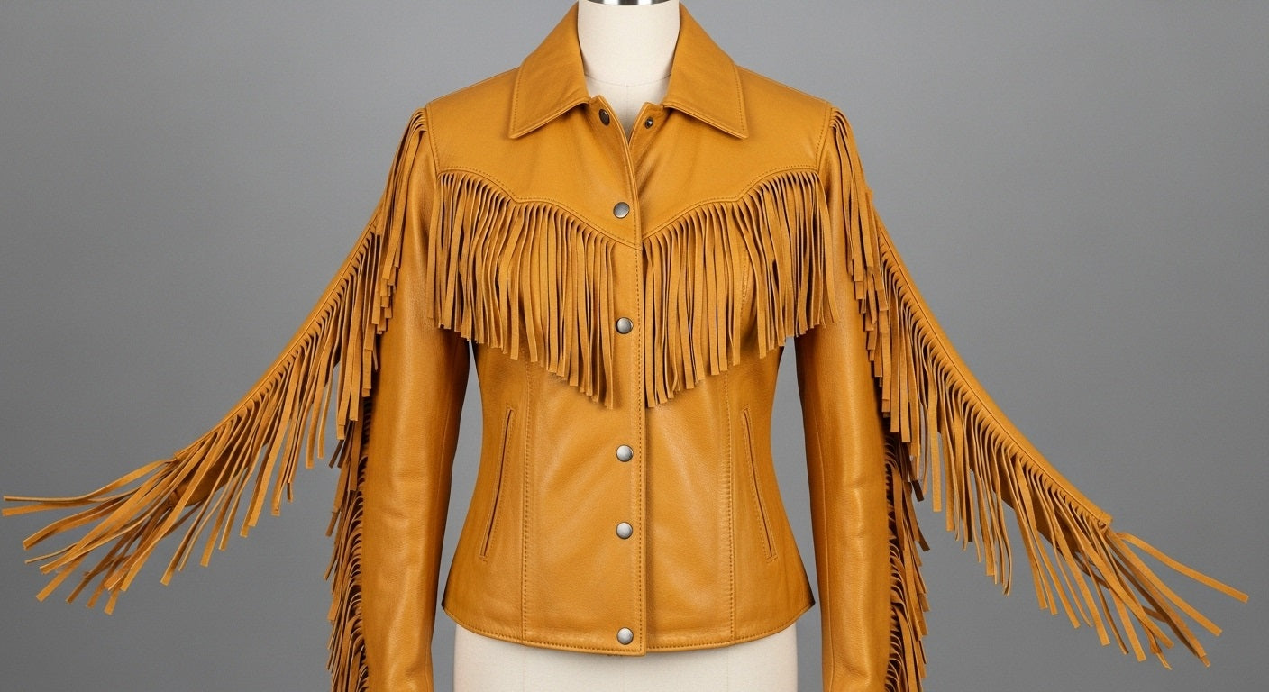 Women’s Yellow Fringe Moto Leather Jacket – Genuine Leather Biker Style